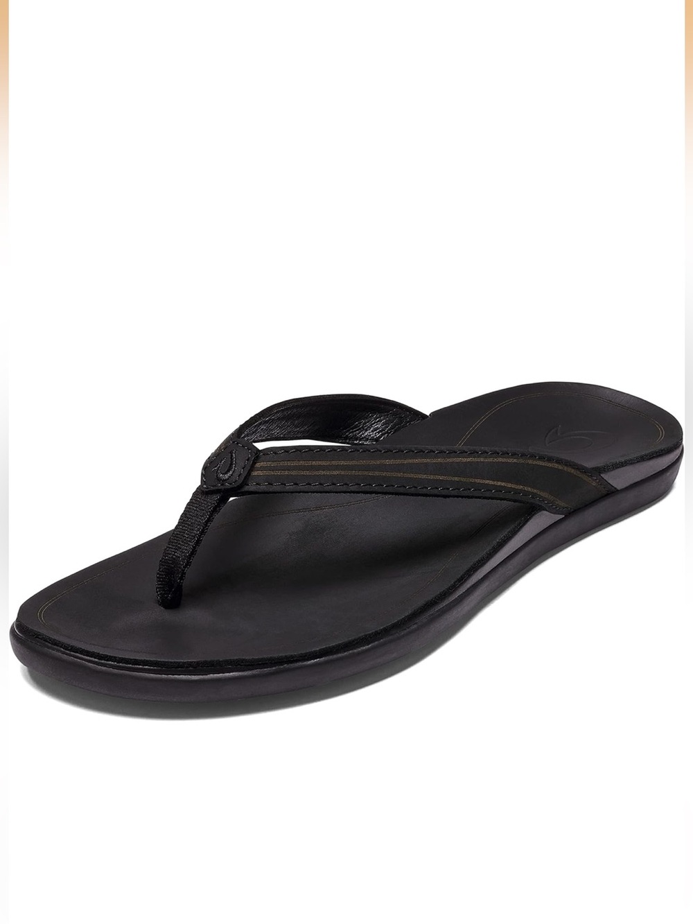 OluKai Aukai Women's Black         Flip-Flops with Olive Stripe Size 8